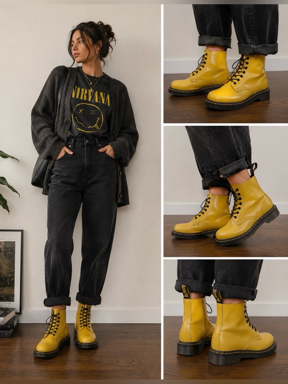 Dr. Martens Men's Yellow Leather Lace-Up Boots